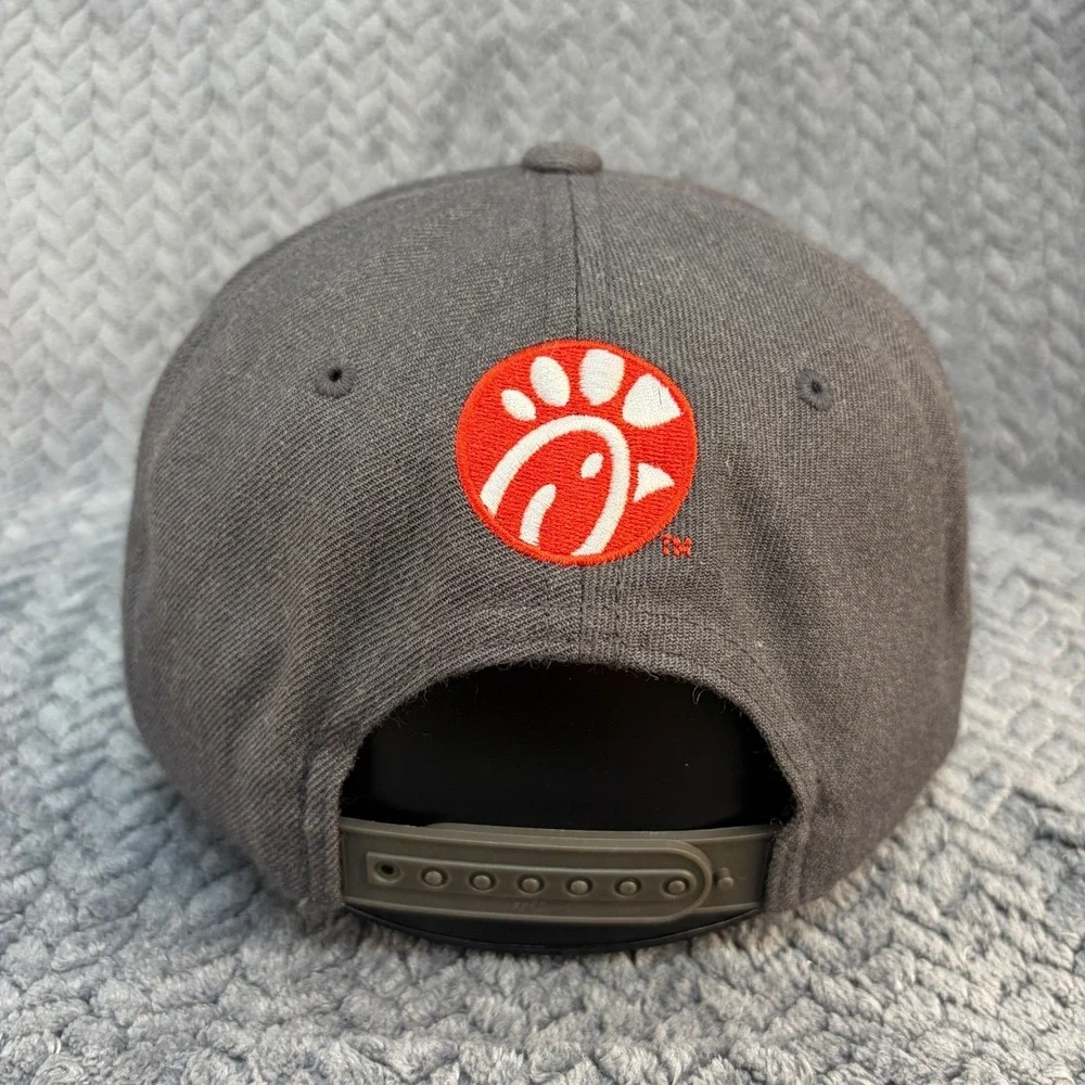 Chick-fil-A Yupoong Snapback Hat Grey What Makes You Appy Flat Bill Cap 0651